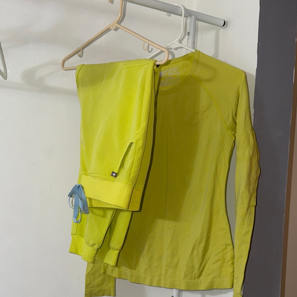 Figs Neon Yellow Long Sleeve Top and Joggers